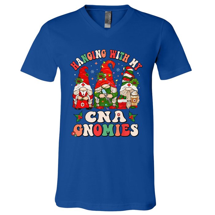 Hanging With My CNA Gnomies Christmas RN Nursing Assistant V-Neck T-Shirt