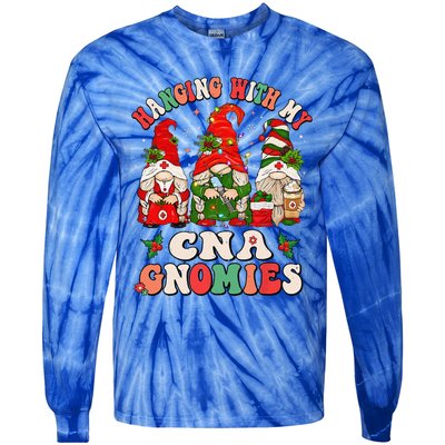 Hanging With My CNA Gnomies Christmas RN Nursing Assistant Tie-Dye Long Sleeve Shirt