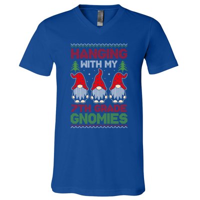 Hanging With My 7th Grade Gnomies Teacher Christmas Gnome Gift V-Neck T-Shirt