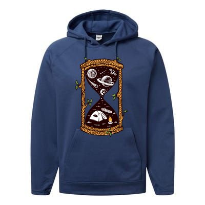 Hourglass Wander More Worry Less Camping Night Sky Gift Performance Fleece Hoodie