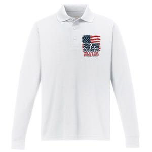 Harris Walz Mind Your Own Damn Business Were Not Going Back Performance Long Sleeve Polo