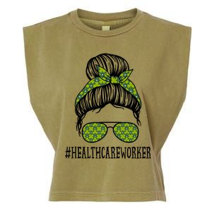 Healthcare Worker Messy Bun St Patrick's Day Shamrock Gift Garment-Dyed Women's Muscle Tee