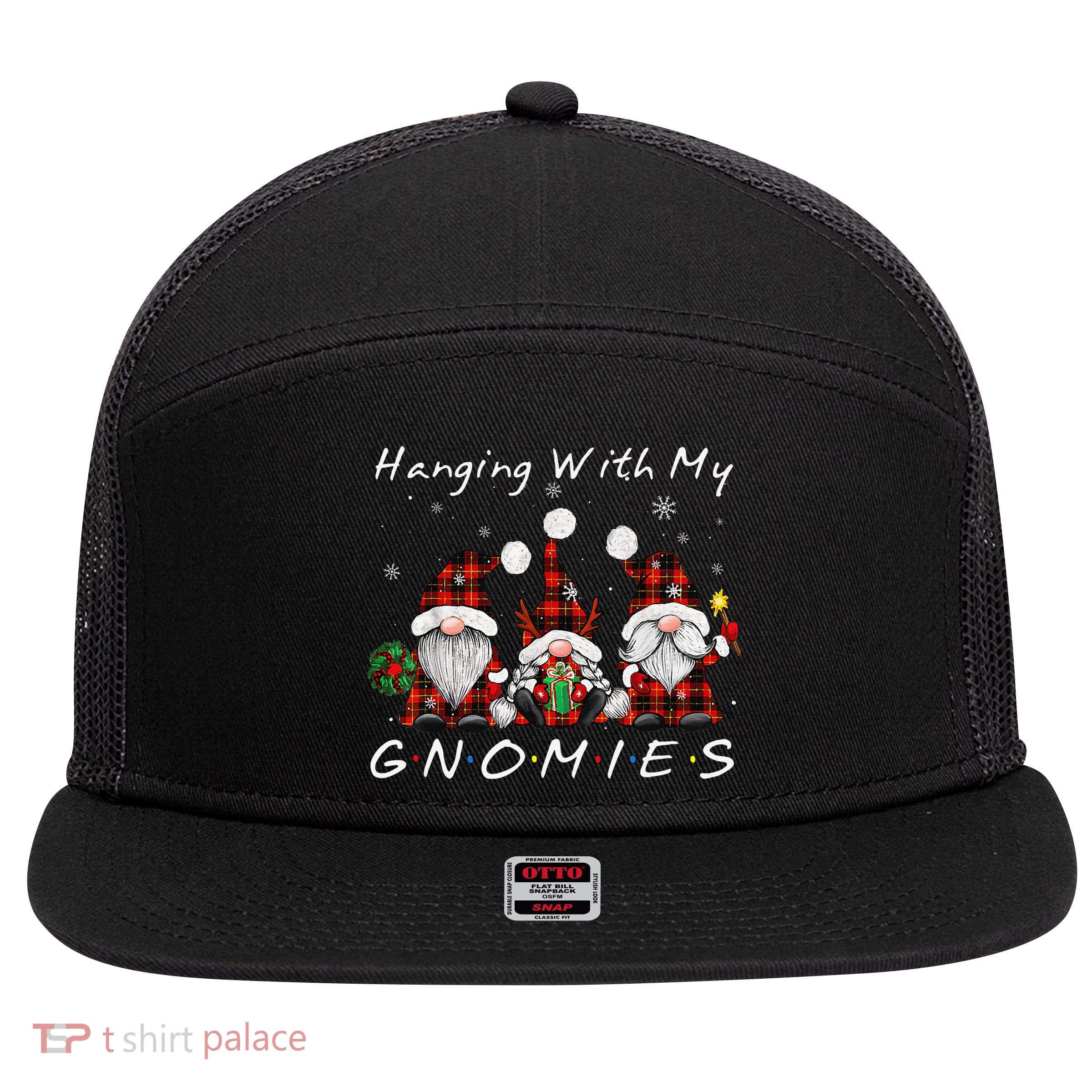 Hanging With My Gnomies Buffalo Red Plaid Christmas Gnome 7 Panel Mesh Trucker Snapback Hat