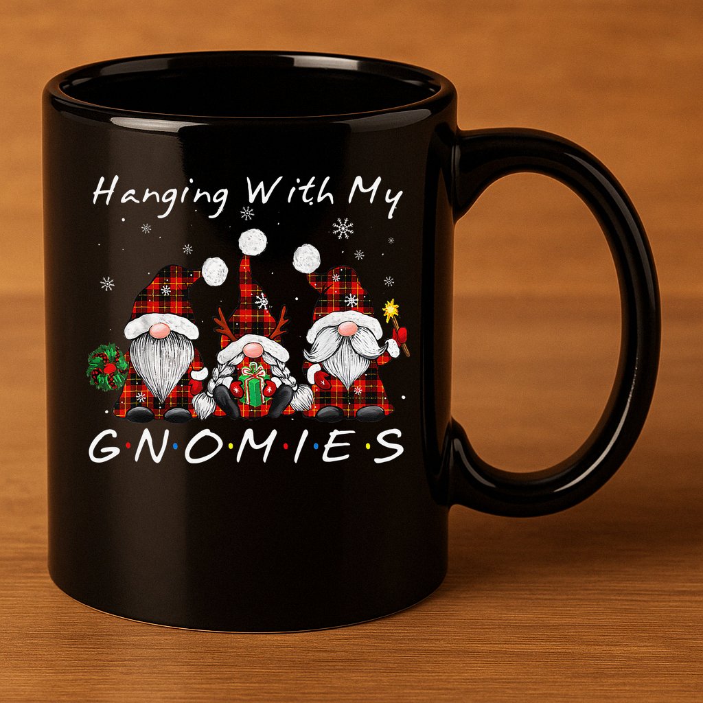 Hanging With My Gnomies Buffalo Red Plaid Christmas Gnome 11oz C Handle Ceramic Mug
