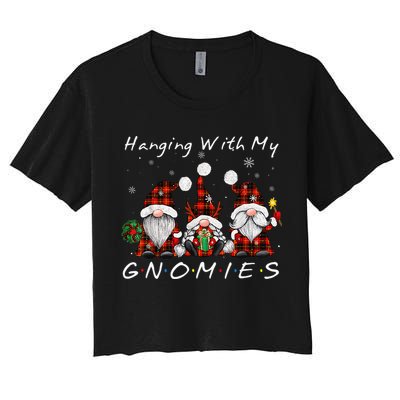 Hanging With My Gnomies Buffalo Red Plaid Christmas Gnome Crop Top