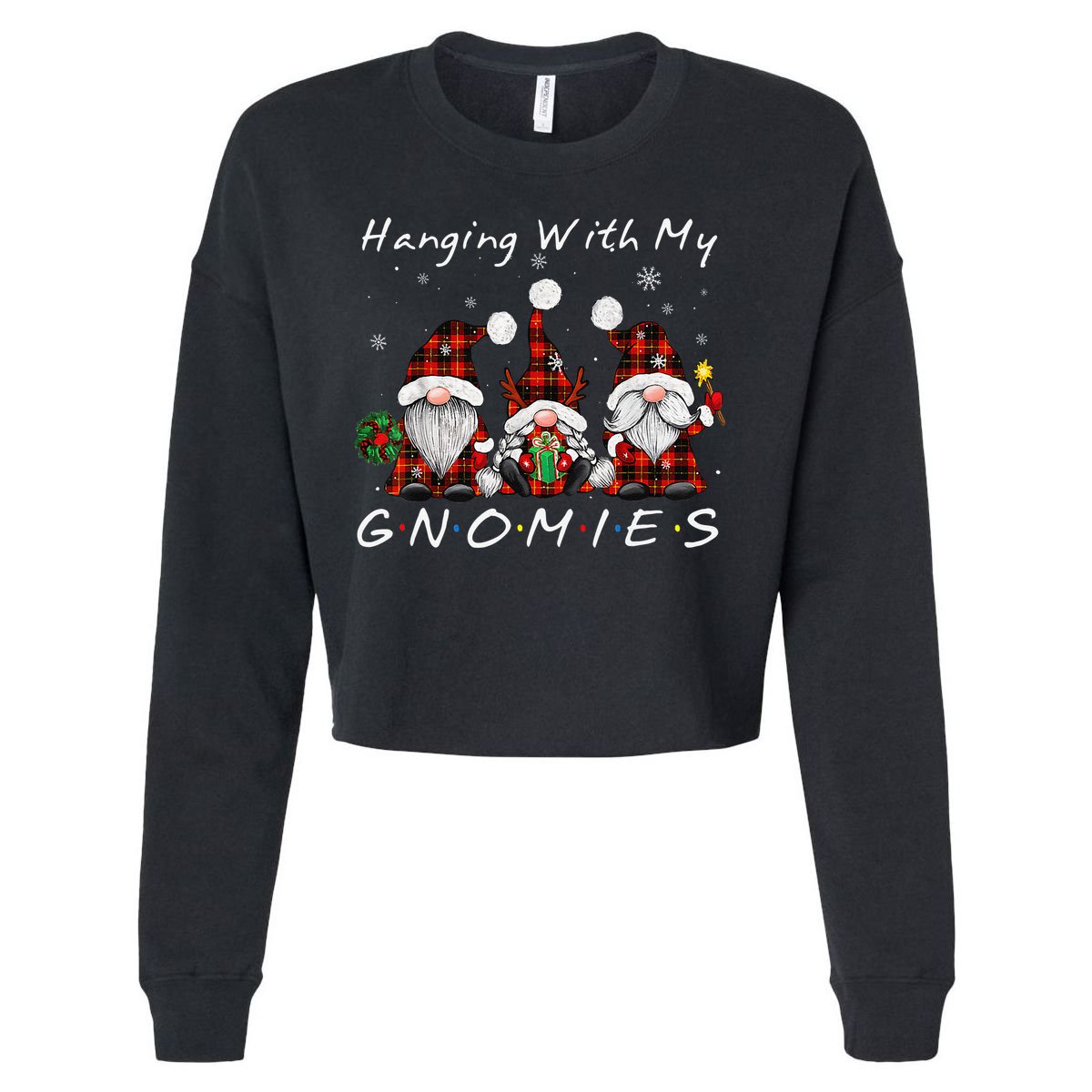 Hanging With My Gnomies Buffalo Red Plaid Christmas Gnome Cropped Pullover Crew
