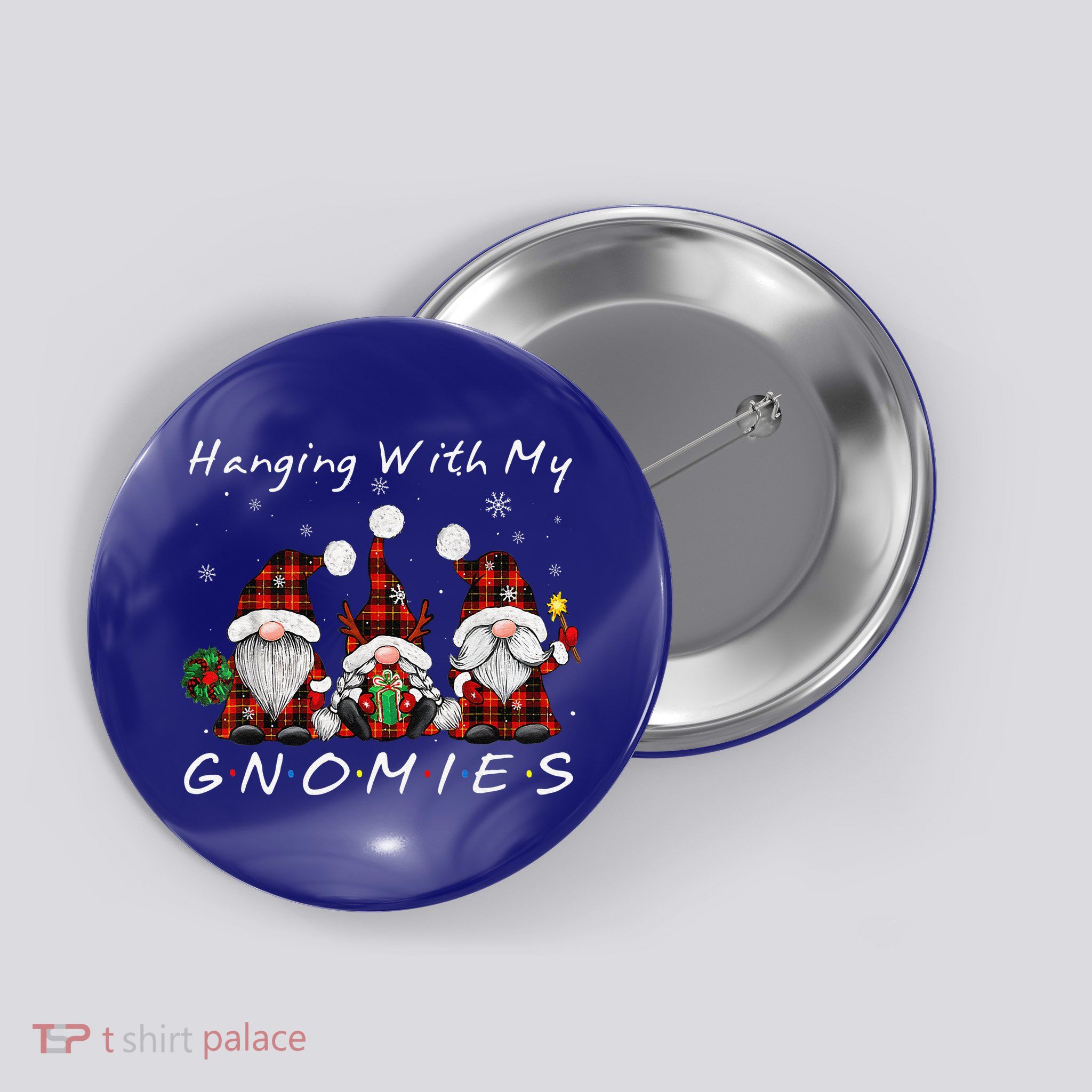 Hanging With My Gnomies Buffalo Red Plaid Christmas Gnome Button