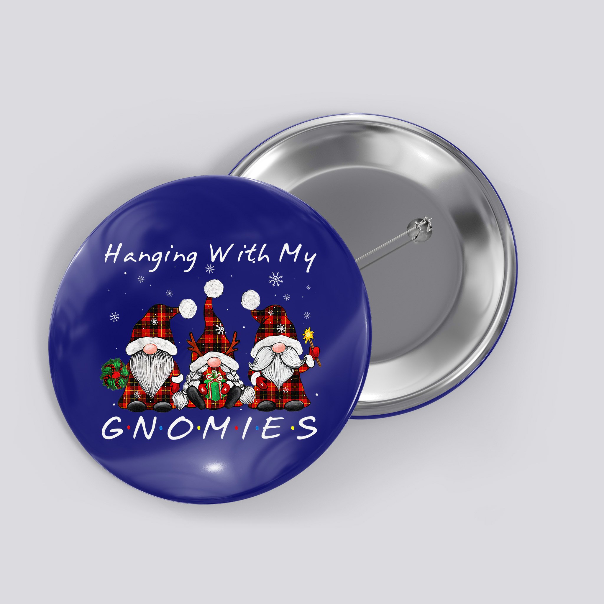 Hanging With My Gnomies Buffalo Red Plaid Christmas Gnome Button