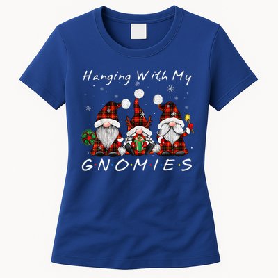 Hanging With My Gnomies Buffalo Red Plaid Christmas Gnome Womens T-Shirt