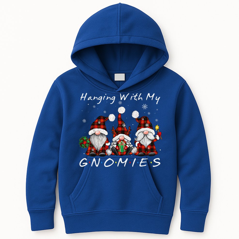 Hanging With My Gnomies Buffalo Red Plaid Christmas Gnome Kids Hoodie