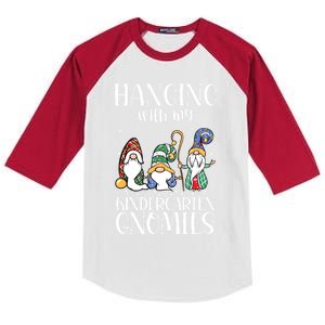 Hanging With My Kindergarten Gnomies Funny Teacher Gnome Gift Kids Colorblock Raglan Jersey