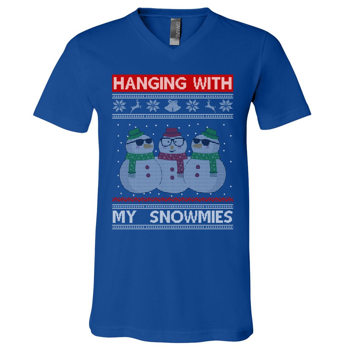 Hanging With My Snowmies Ugly Christmas V-Neck T-Shirt