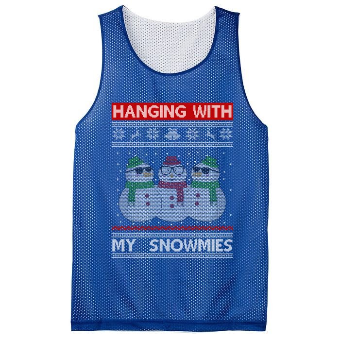 Hanging With My Snowmies Ugly Christmas Mesh Reversible Basketball Jersey Tank
