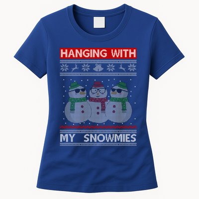 Hanging With My Snowmies Ugly Christmas Womens T-Shirt