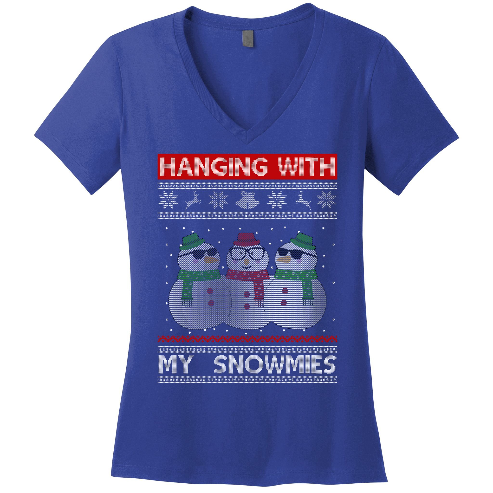 Hanging With My Snowmies Ugly Christmas Women's V-Neck T-Shirt
