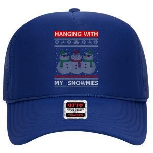 Hanging With My Snowmies Ugly Christmas High Crown Mesh Back Trucker Hat