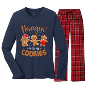 Hangin With My Cookies Gingerbread Christmas Teacher Women's Long Sleeve Flannel Pajama Set 