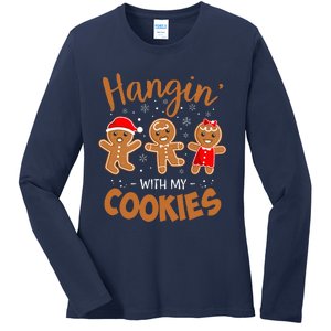 Hangin With My Cookies Gingerbread Christmas Teacher Ladies Long Sleeve Shirt