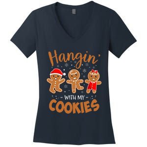 Hangin With My Cookies Gingerbread Christmas Teacher Women's V-Neck T-Shirt