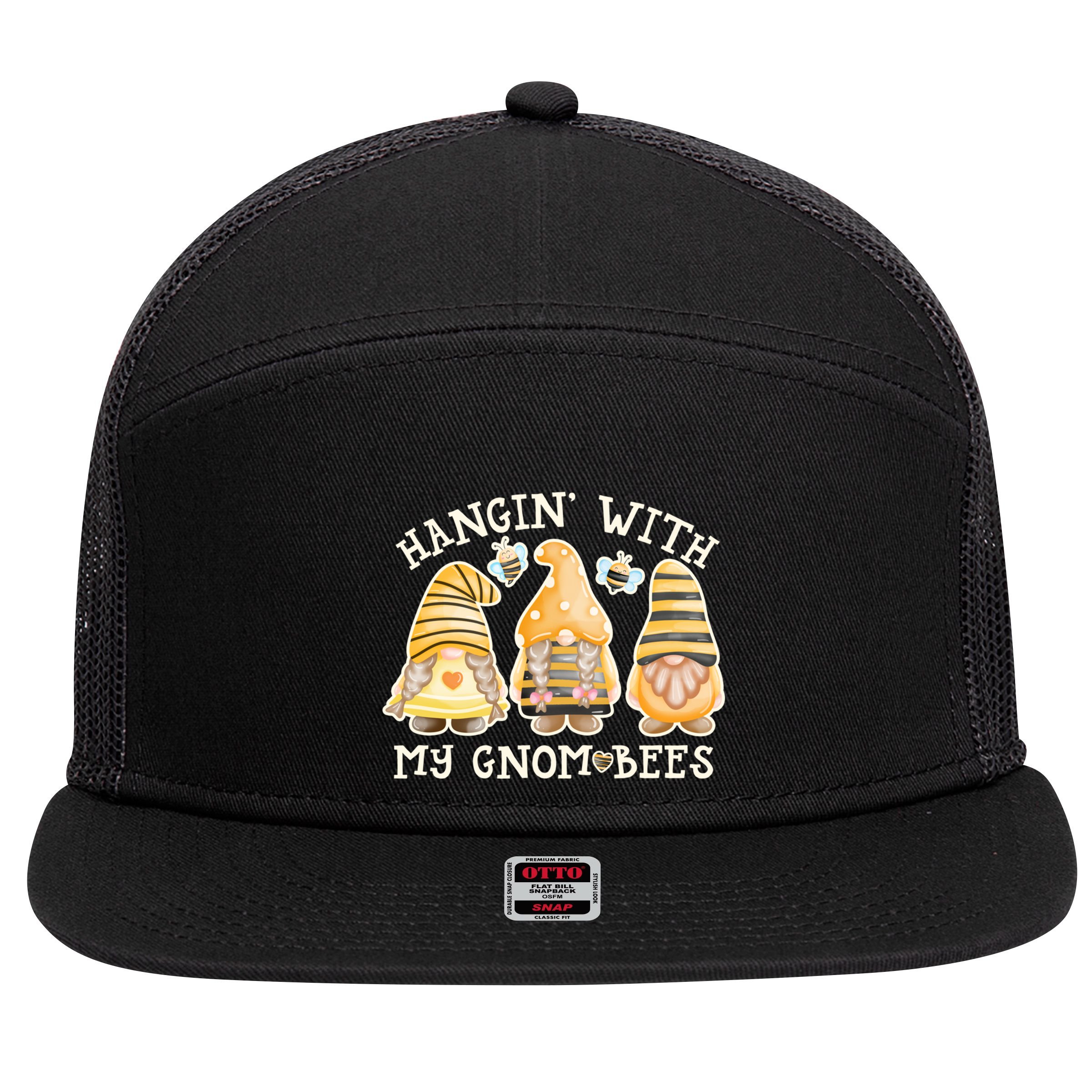 Hanging With My Gnombees Cute Bumble Bee Gnome Gift 7 Panel Mesh Trucker Snapback Hat