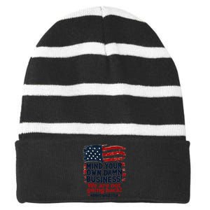 Harris Walz Mind Your Own Damn Business WeRe Not Going Back Gift Striped Beanie with Solid Band