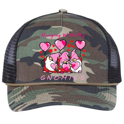 Hanging With My Gnomies Funny Gnome Friend Valentines Day Retro Rope Trucker Hat Cap