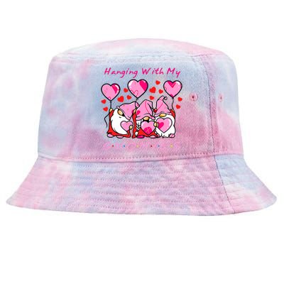 Hanging With My Gnomies Funny Gnome Friend Valentines Day Tie-Dyed Bucket Hat