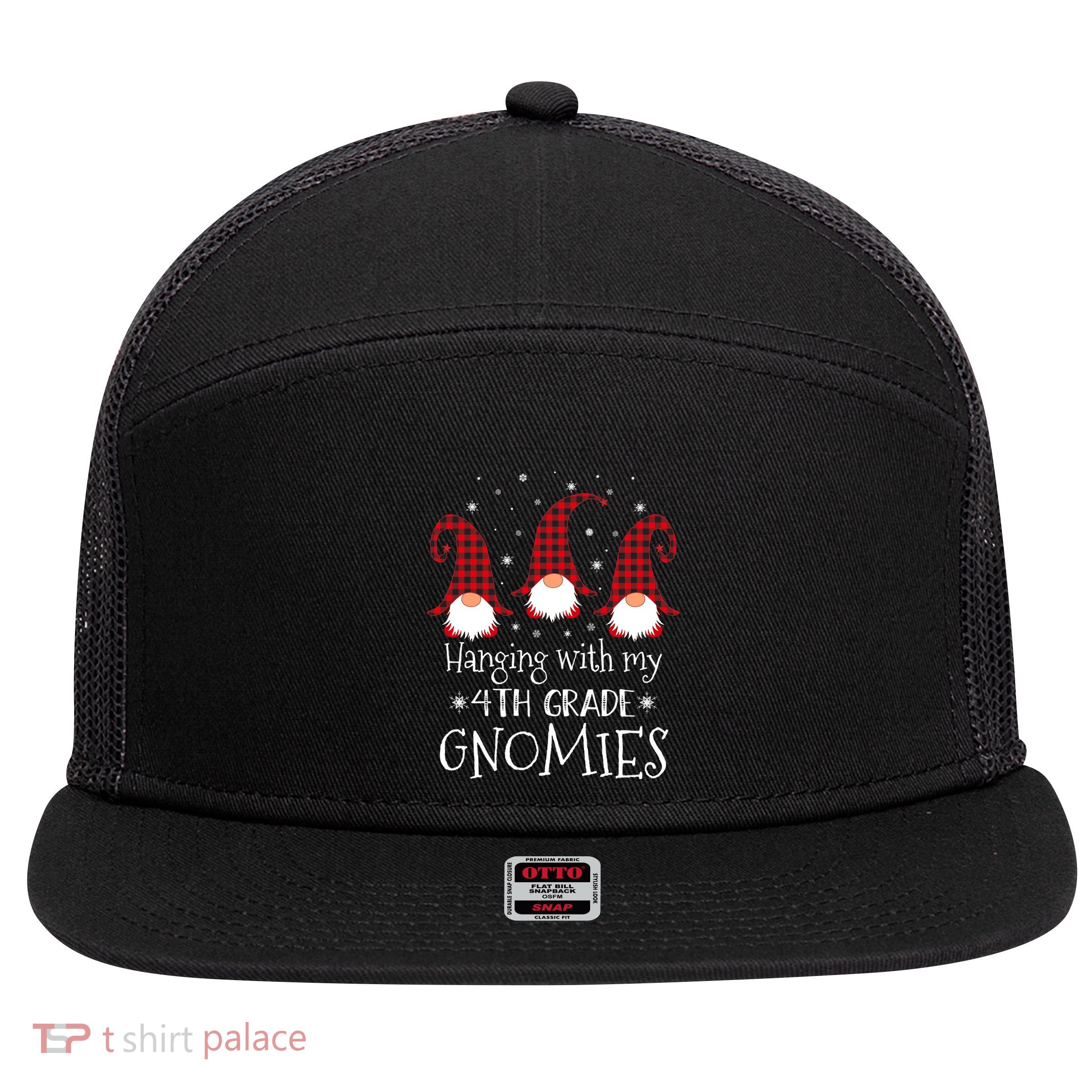 Hanging With My 4th Grade Gnomies Teacher Christmas Gnome Gift 7 Panel Mesh Trucker Snapback Hat