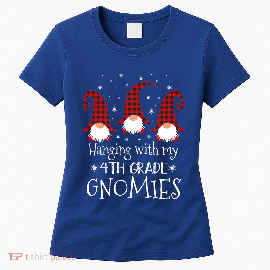 Hanging With My 4th Grade Gnomies Teacher Christmas Gnome Gift Womens T-Shirt