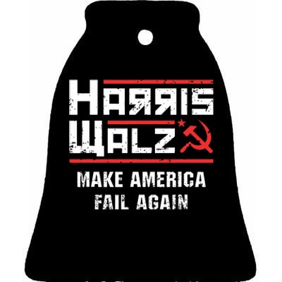 Harris Walz Make America Fail Again Anti Kamala Socialist Ceramic Bell Ornament