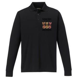 Hanging With My Peeps Trio Bunny Sunglas Lopard Easter Gift Performance Long Sleeve Polo