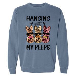 Hanging With My Peeps Trio Bunny Sunglas Lopard Easter Gift Garment-Dyed Sweatshirt