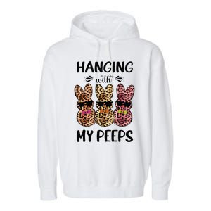 Hanging With My Peeps Trio Bunny Sunglas Lopard Easter Gift Garment-Dyed Fleece Hoodie