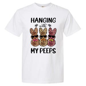 Hanging With My Peeps Trio Bunny Sunglas Lopard Easter Gift Garment-Dyed Heavyweight T-Shirt