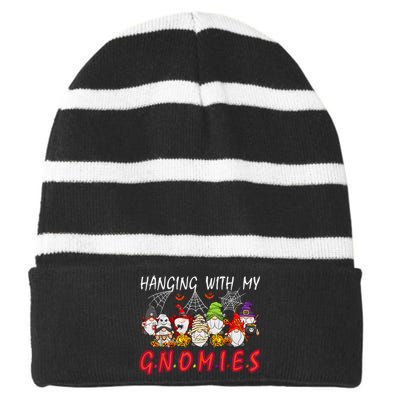 Hanging With My Gnomies Christmas Costume Halloween Gnomes Striped Beanie with Solid Band