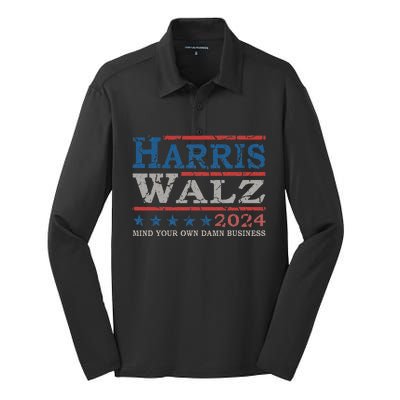 Harris Waltz Mind Your Own Damn Business Election 2024 Silk Touch Performance Long Sleeve Polo