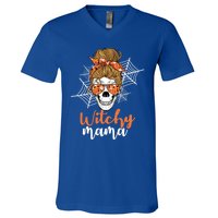 Halloween Witchy Mama Skull Witch Ladies Halloween Gift V-Neck T-Shirt