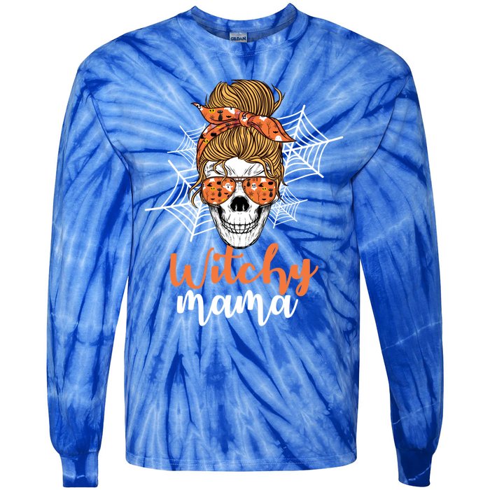 Halloween Witchy Mama Skull Witch Ladies Halloween Gift Tie-Dye Long Sleeve Shirt