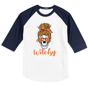 Halloween Witchy Mama Skull Witch Ladies Halloween Gift Baseball Sleeve Shirt