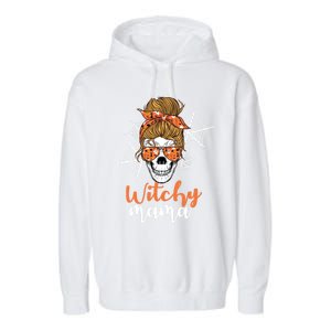 Halloween Witchy Mama Skull Witch Ladies Halloween Gift Garment-Dyed Fleece Hoodie