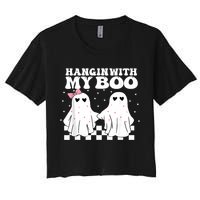 Hangin With My Boo Couples Halloween Adult Costume His Her Women's Crop Top Tee