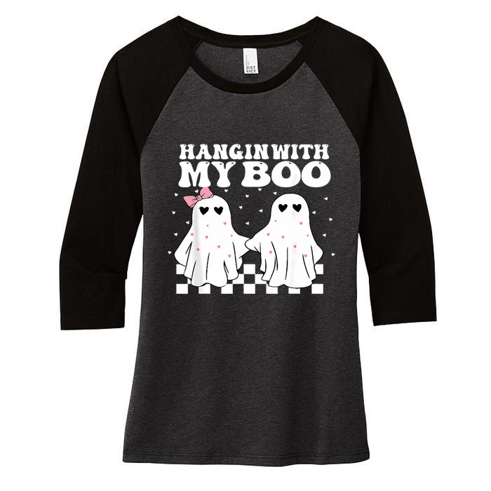 Hangin With My Boo Couples Halloween Adult Costume His Her Women's Tri-Blend 3/4-Sleeve Raglan Shirt