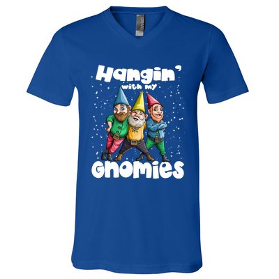 Hanging With My Gnomies Gnome Ugly Christmas Lefse Xmas Gift V-Neck T-Shirt