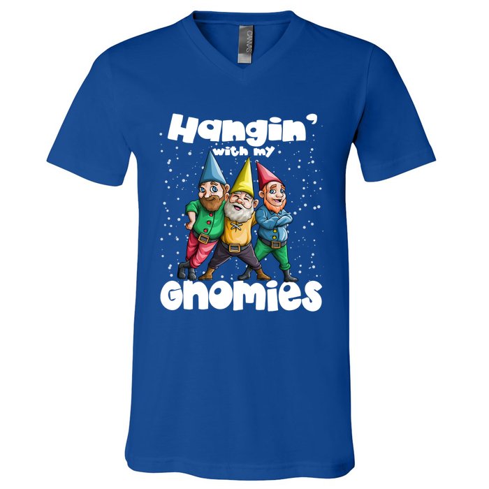 Hanging With My Gnomies Gnome Ugly Christmas Lefse Xmas Gift V-Neck T-Shirt