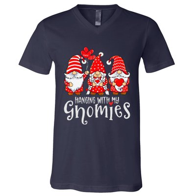 Hanging With My Gnomies Happy Valentines Day Cute Gnomes Day V-Neck T-Shirt