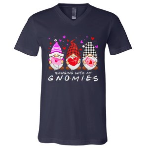 Hanging With My Gnomies Happy Valentines Day Cute Gnomes Love Cute V-Neck T-Shirt