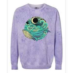 Humpback Whale Marine Life Ocean Nature Sea Blue Waves Moon Colorblast Crewneck Sweatshirt