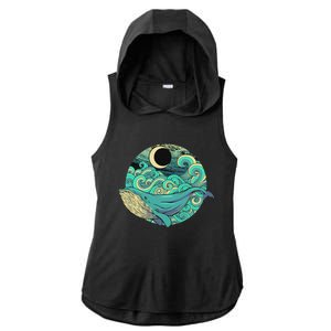 Humpback Whale Marine Life Ocean Nature Sea Blue Waves Moon Ladies PosiCharge Tri-Blend Wicking Draft Hoodie Tank