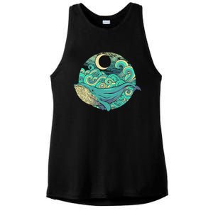 Humpback Whale Marine Life Ocean Nature Sea Blue Waves Moon Ladies PosiCharge Tri-Blend Wicking Tank