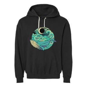 Humpback Whale Marine Life Ocean Nature Sea Blue Waves Moon Garment-Dyed Fleece Hoodie